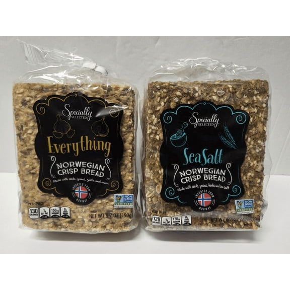 Specially Selected Norwegian Crisp Bread Everything & Sea Salt 6.7oz 190g (2 Bags)