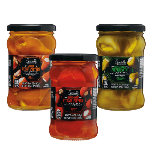 Specially Selected Stuffed with Garlic Cream Cheese Honey Peppers Picante Peppers Pepperoncini ,Variety 3 Pack