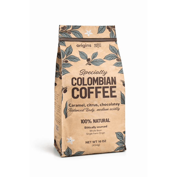 Specialty Colombian Coffee Medium Roast, Whole Bean, Single Origin, No Sugar Needed, 1 lb.