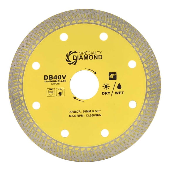 Specialty Diamond DB40V 4" High Performance Dry or Wet Cutting Viper Diamond Blade for Porcelain and Granite