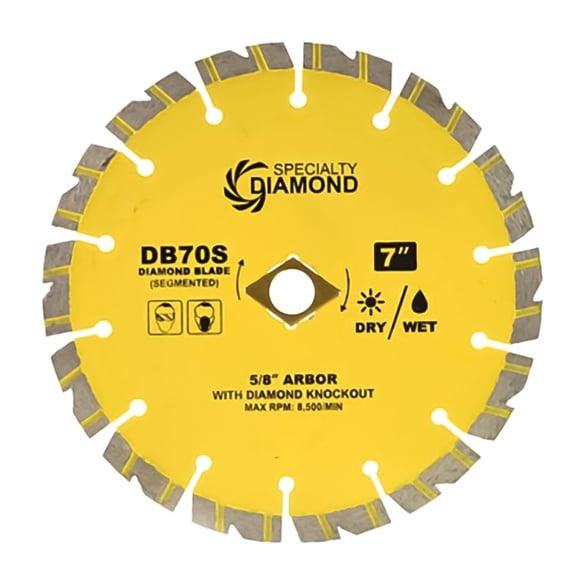 Specialty Diamond DB70S 7" Performance Dry or Wet Cutting General Purpose Segmented Diamond Blade