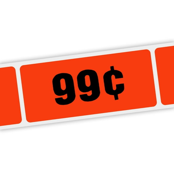 Specialty Printing 99C Grabber Label Dayglo Red with Black Print, 1.375" x 3/4" | 1000/Roll