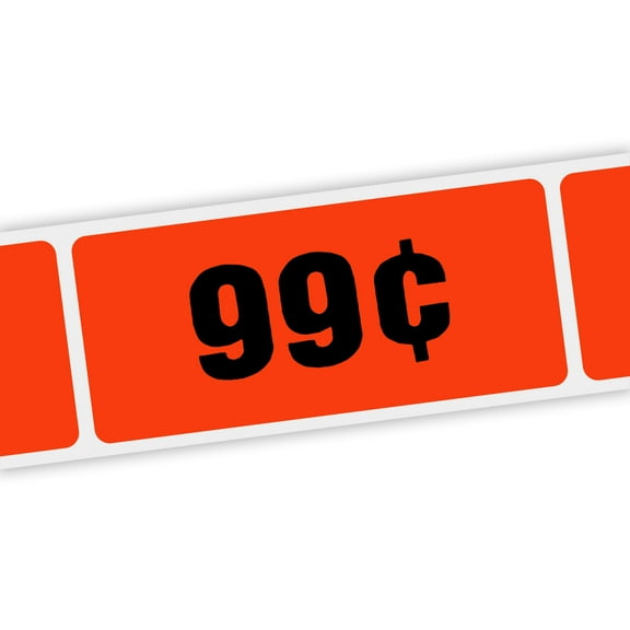 Specialty Printing 99C Grabber Label Dayglo Red with Black Print, 1.375" x 3/4" | 1000/Roll
