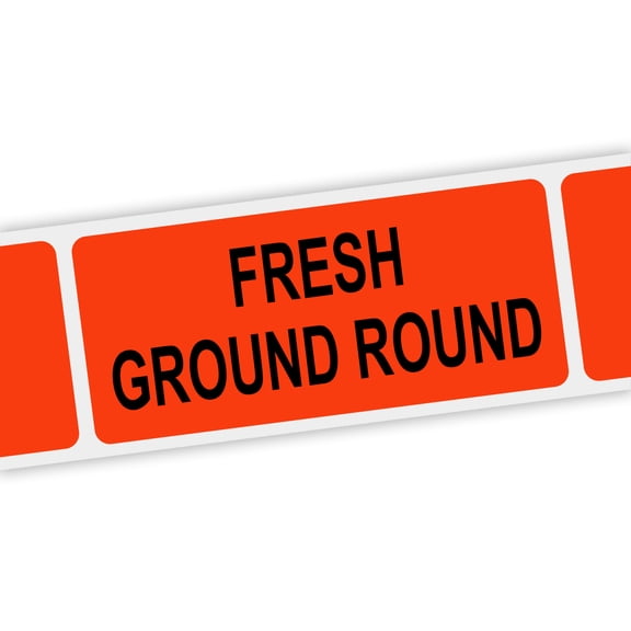 Specialty Printing Fresh Ground Round Grabber Label Dayglo Red with Black Print, 1.375" x 3/4" | 1000/Roll