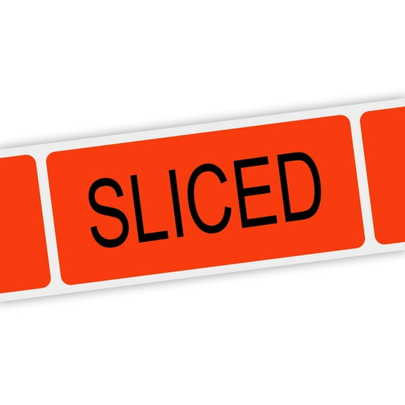 Specialty Printing Sliced Grabber Label Dayglo Red with Black Print, 1.375" x 3/4" | 1000/Roll