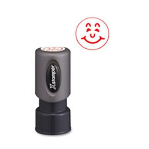 Specialty Stamp- Happy Face Round Ink Stamp- .63 in.- Red