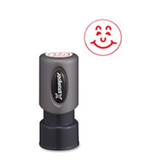Specialty Stamp- Happy Face Round Ink Stamp- .63 in.- Red