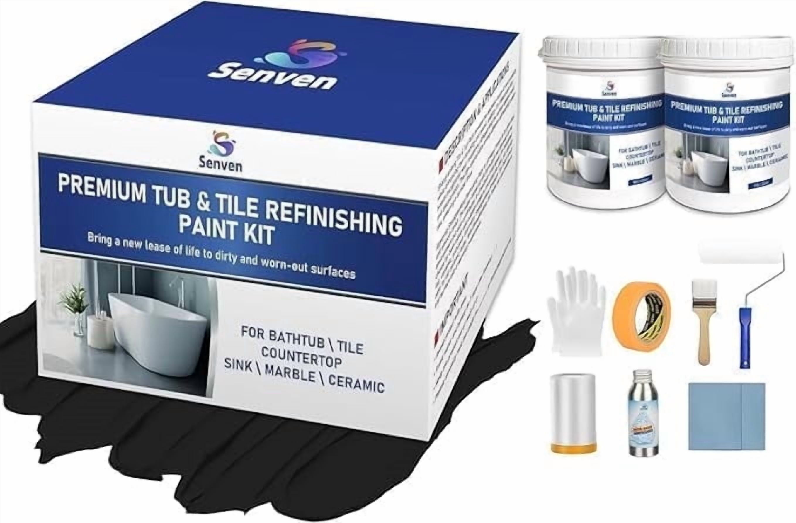 Specialty Tub and Tile Refinishing Kit Tile Paint, 64oz, High Gloss, Black Paint for Tiles Ceramic Porcelain Bathtub Sinks Toilets Resurfacing, image size:2716x1784