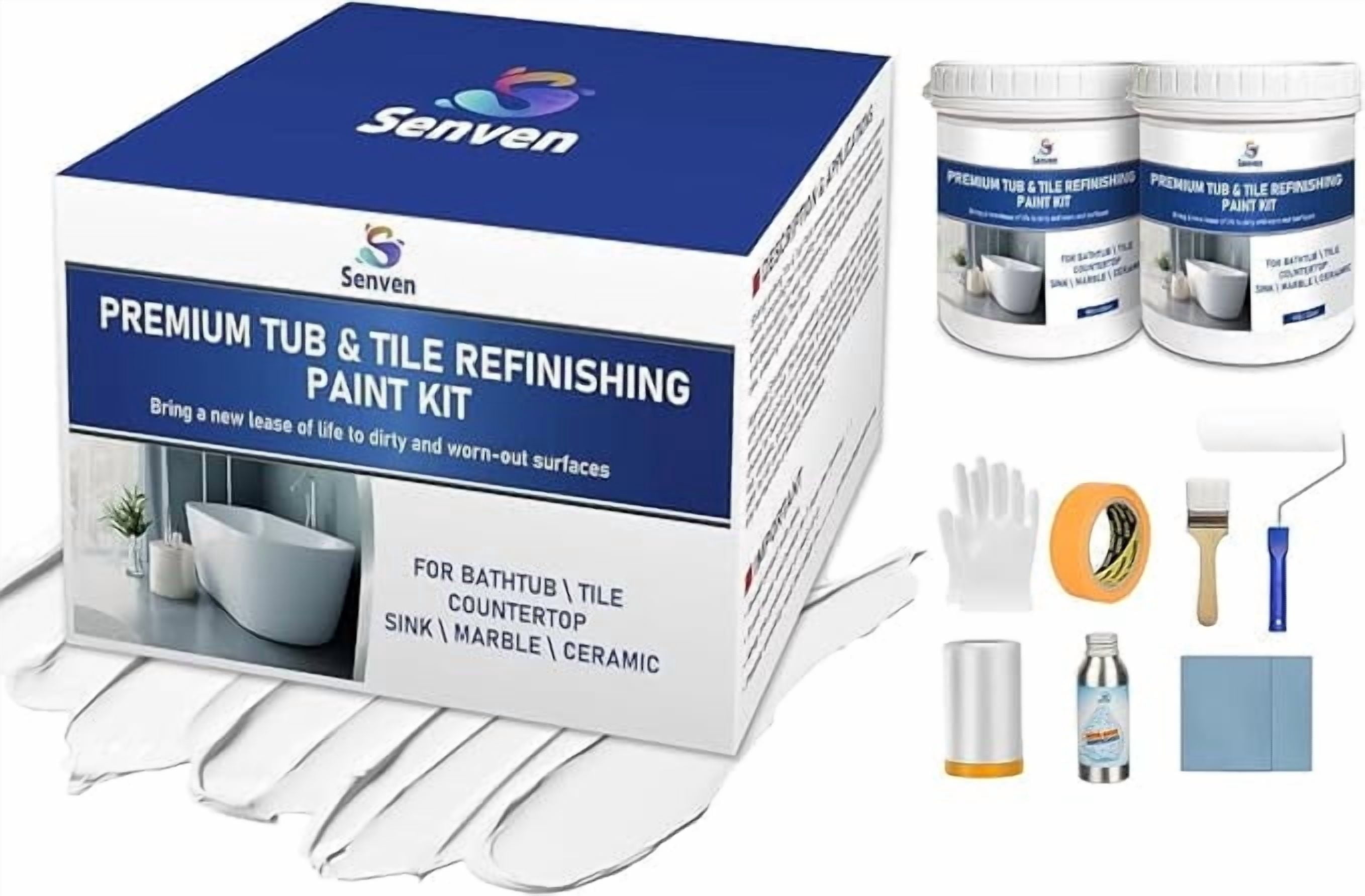 Tub and Tile Refinishing Kit Tile Paint, 64oz High Gloss White Paint ...