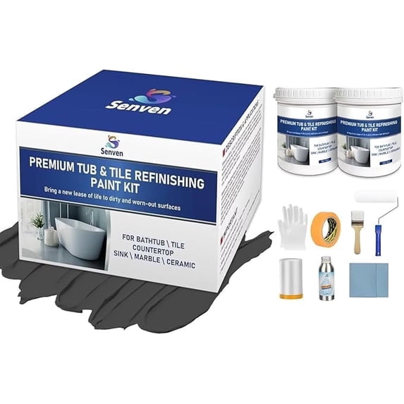 Tub and Tile Refinishing Kit, Tub Tile Paint, 64oz High Gloss, Gray Paint for Tiles Ceramic Porcelain Bathtub Sinks Toilets Resurfacing Bathroom