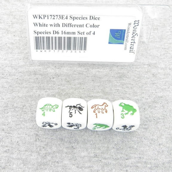 Species Dice White Opaque with Different Color Species D6 16mm (5/8in) Set of 4 Wondertrail