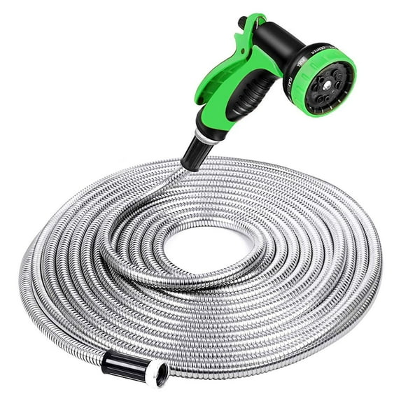 Specilite Heavy Duty 100 Ft Stainless Steel 10 Spray Pattern Nozzle Garden Hose