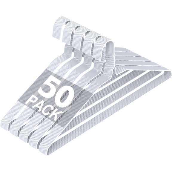 Specilite White Metal Wire Clothes Hanger, Ultra Thin Non Slip with Groove-50 Pack