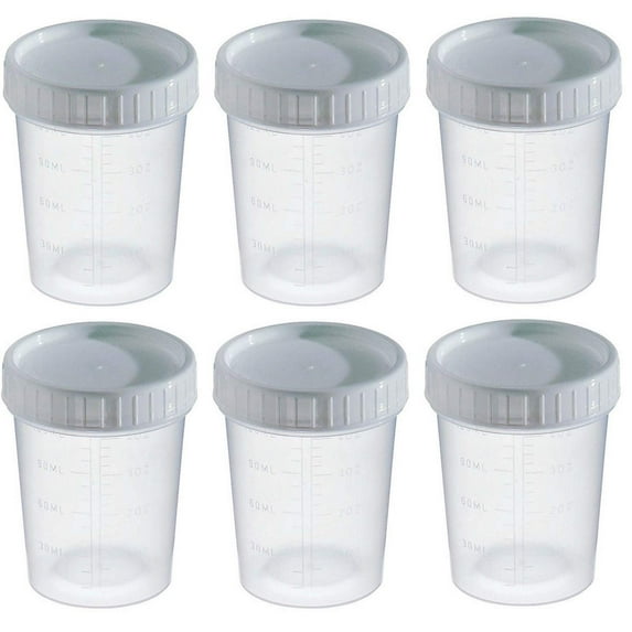 Specimen Cups Grey Screw top Lids, 4 oz/120cc with Graduations (6 Pack)