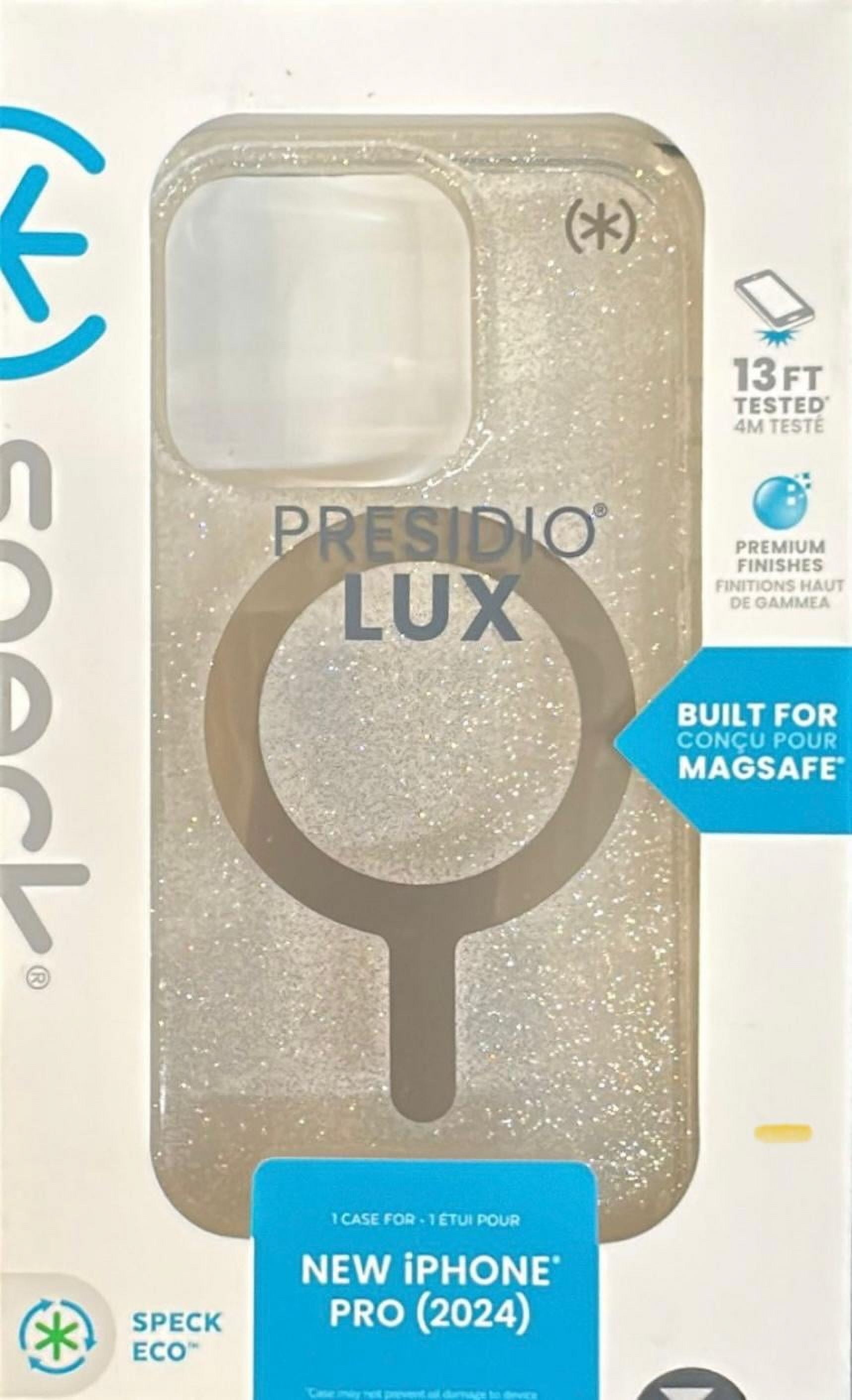 Speck Presidio Lux Glitter MagSafe Case for Apple iPhone 16 Pro, Clear/Gold Glitter