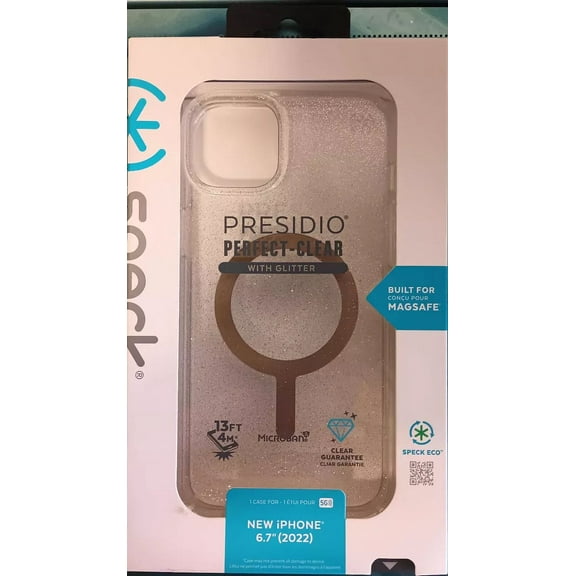 Open Box Speck - Presidio Perfect-Clear Case with MagSafe for Apple iPhone 15 Plus / 14 Plus - Gold Glitter