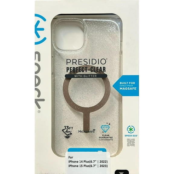 Speck - Presidio Perfect-Clear Case with MagSafe for Apple iPhone 15 Plus / 14 Plus - Gold Glitter