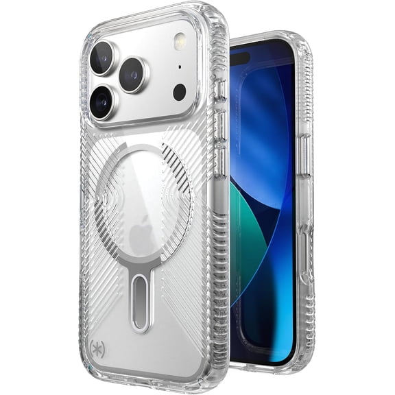 Speck Presidio Perfect Clear Grip for iPhone 17 and 18 Pro Case, ClickLock Interlock, Slim Protective Case, Clear/Silver