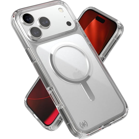Speck Presidio Perfect Clear for iPhone 17 Pro Max Case, MagSafe-Compatible, Slim Protective Case, Clear/Clear/Silver