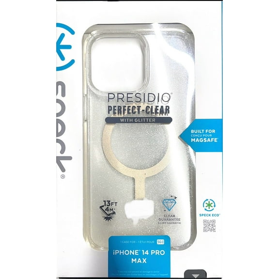 Speck Presidio Perfect-Clear with Gold MagSafe Case For iPhone 14 Pro Max-Clear Glitter