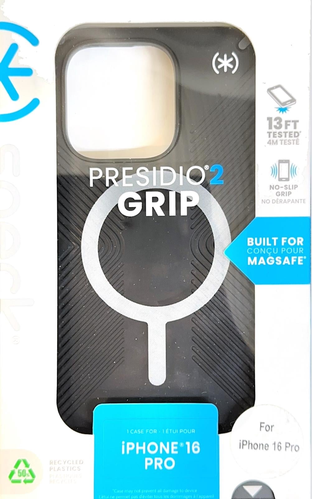 Speck Presidio2 Grip MagSafe for Apple iPhone 16 Pro Case, Black/Slate Grey
