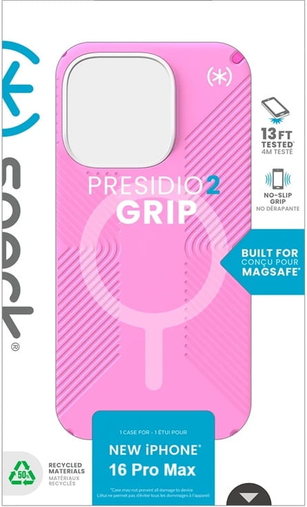 Speck Presidio2 Grip MagSafe for Apple iPhone 16 Pro Max Case,  True Pink/Shocking Pink