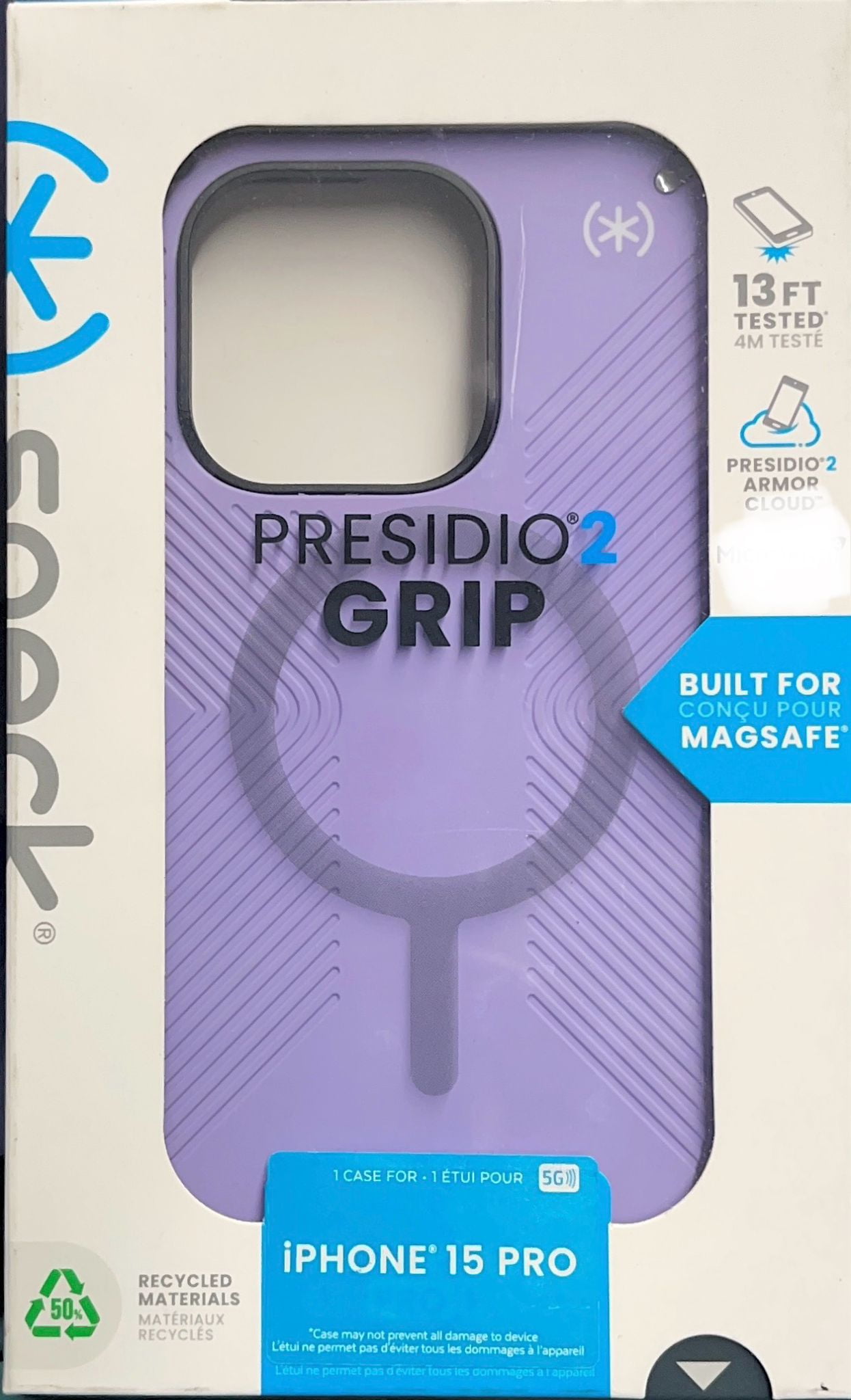 Speck Presidio2 Grip with MagSafe Case For iPhone 15 Pro- Spring Purple