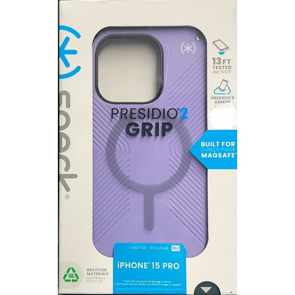 Speck Presidio2 Grip with MagSafe Case For iPhone 15 Pro- Spring Purple