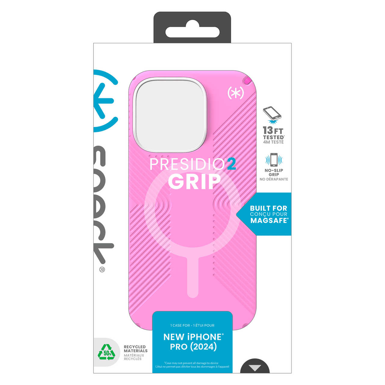Speck Presidio2 Grip with MagSafe Case for iPhone 16 Pro, True Pink