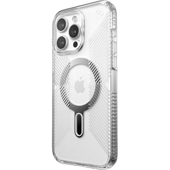 Speck iPhone 15 Pro Case-Presidio Perfect-Clear-ClickLock-MagSafe-6.7 Inch Phone Case-Presidio Grip Clear/Chrome