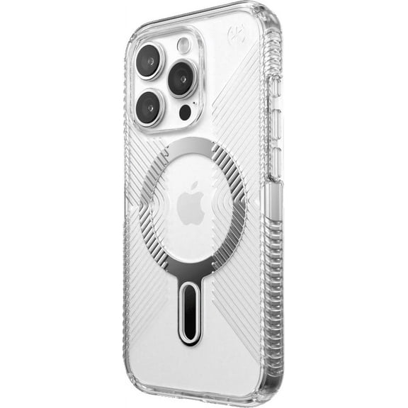 Speck iPhone 15 Pro Case-Presidio Perfect-Clear Grip-ClickLock-MagSafe-6.1 Inch Phone Case-Clear/Chrome