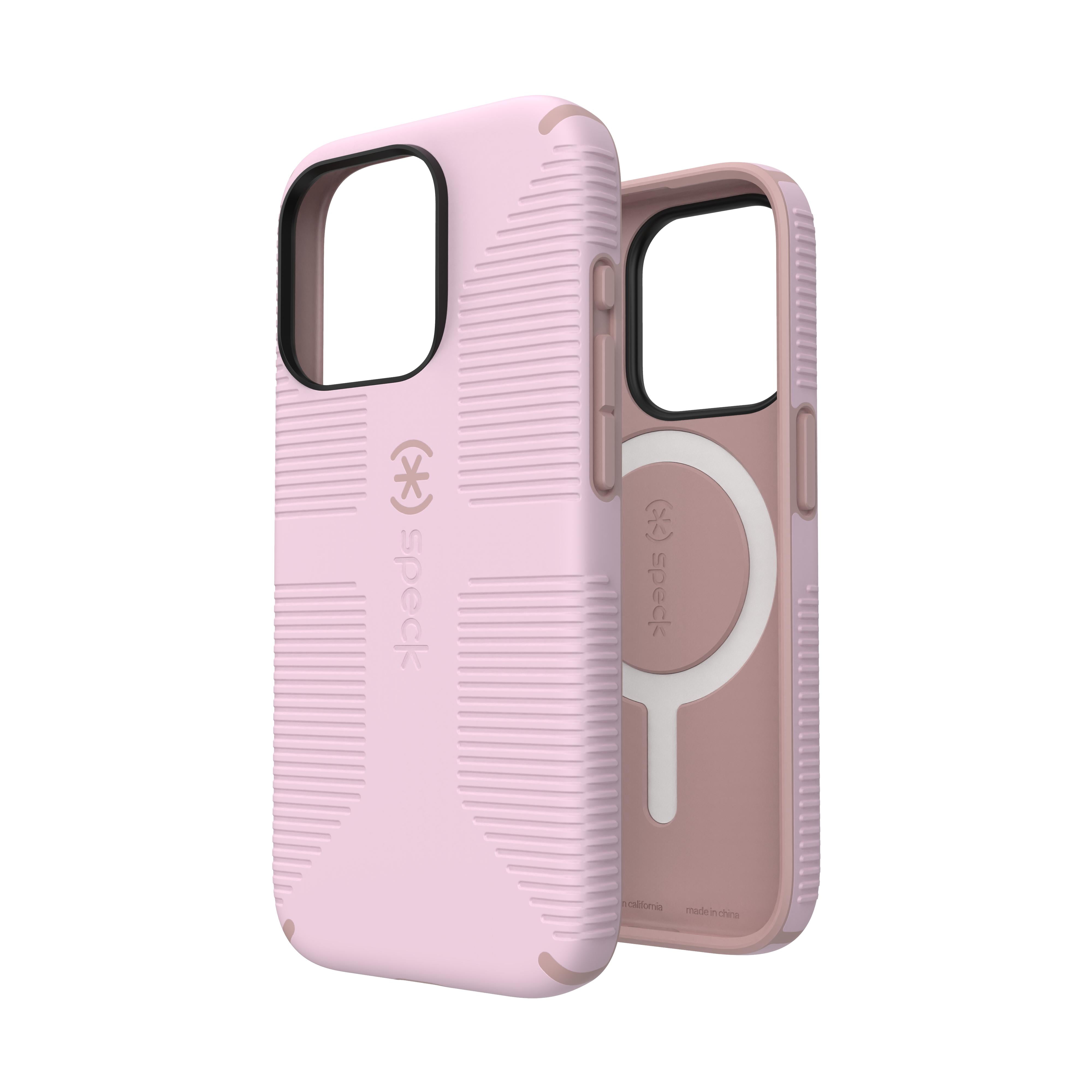 Speck iPhone 15 Pro Max Case - Built for MagSafe, Drop Protection Grip - Scratch Resistant, Soft Touch, 6.7 Inch Phone Case - CandyShell Grip Soft Lilac/Carnation Petal