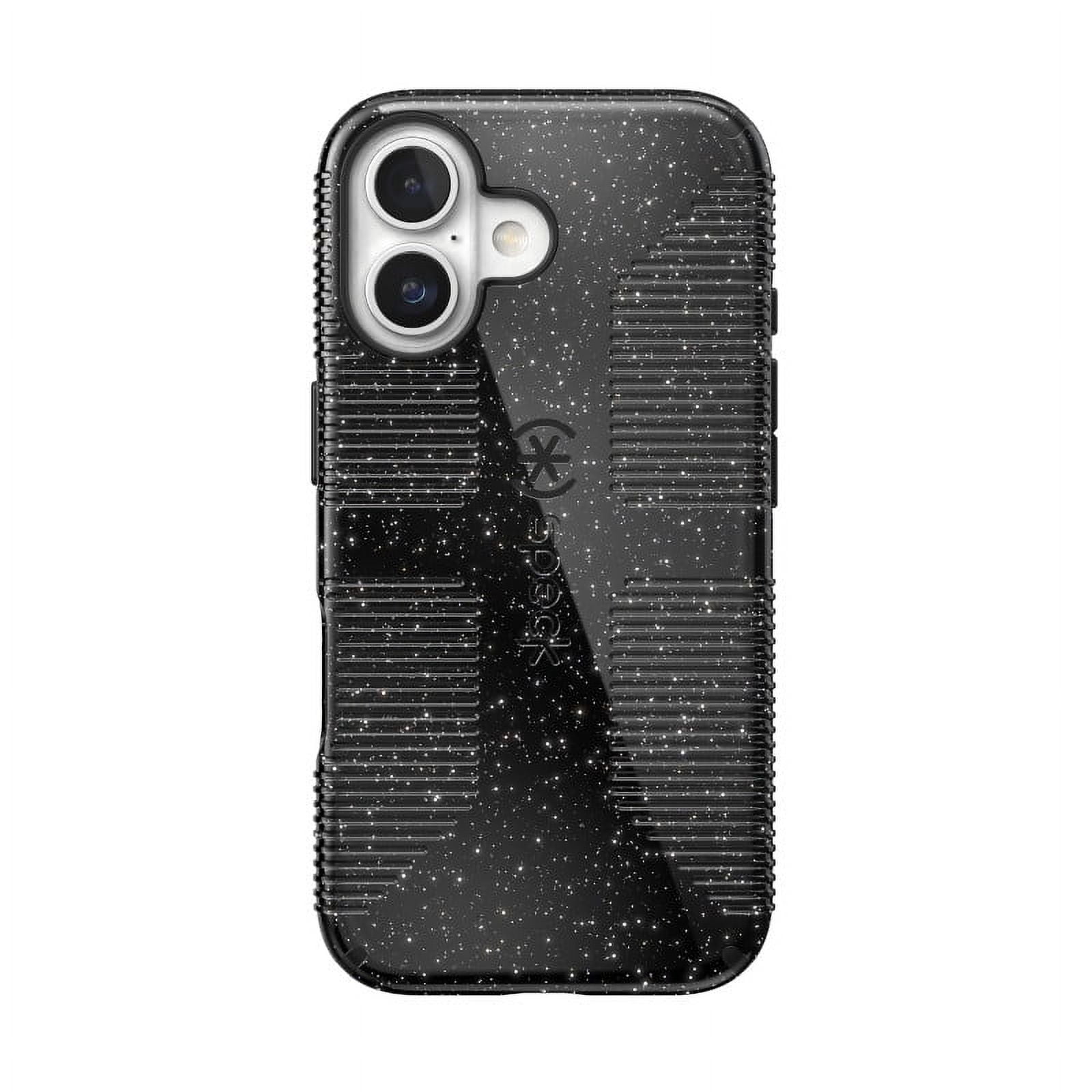 Speck iPhone 16 CandyShell Grip with MagSafe in Black Glitter and Steel Black