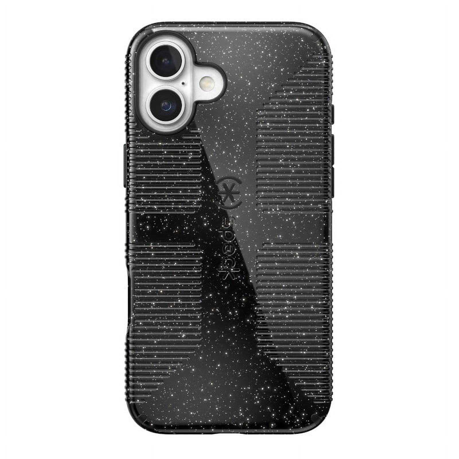 Speck iPhone 16 Plus CandyShell Grip with MagSafe in Black Glitter and Steel Black