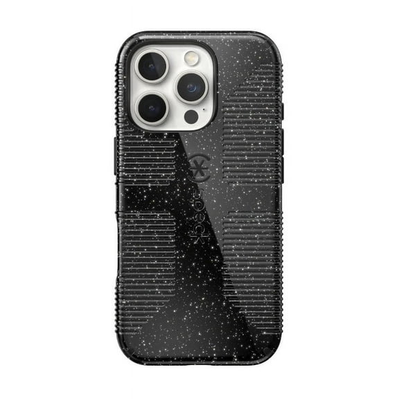Speck iPhone 16 Pro CandyShell Grip with MagSafe in Black Glitter and Steel Black