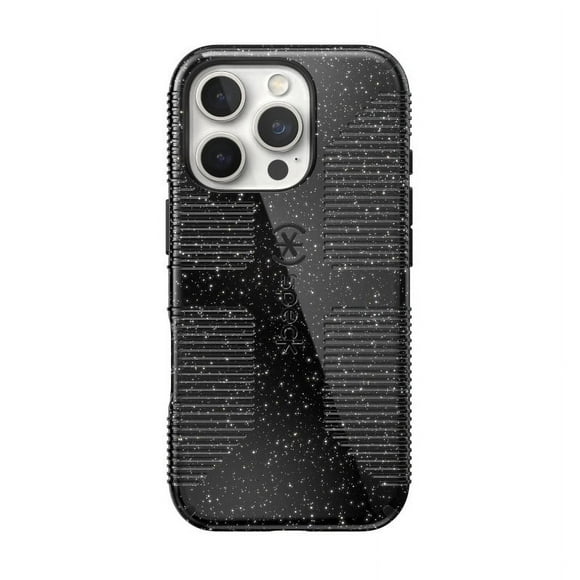 Speck iPhone 16 Pro CandyShell Grip with MagSafe in Black Glitter and Steel Black