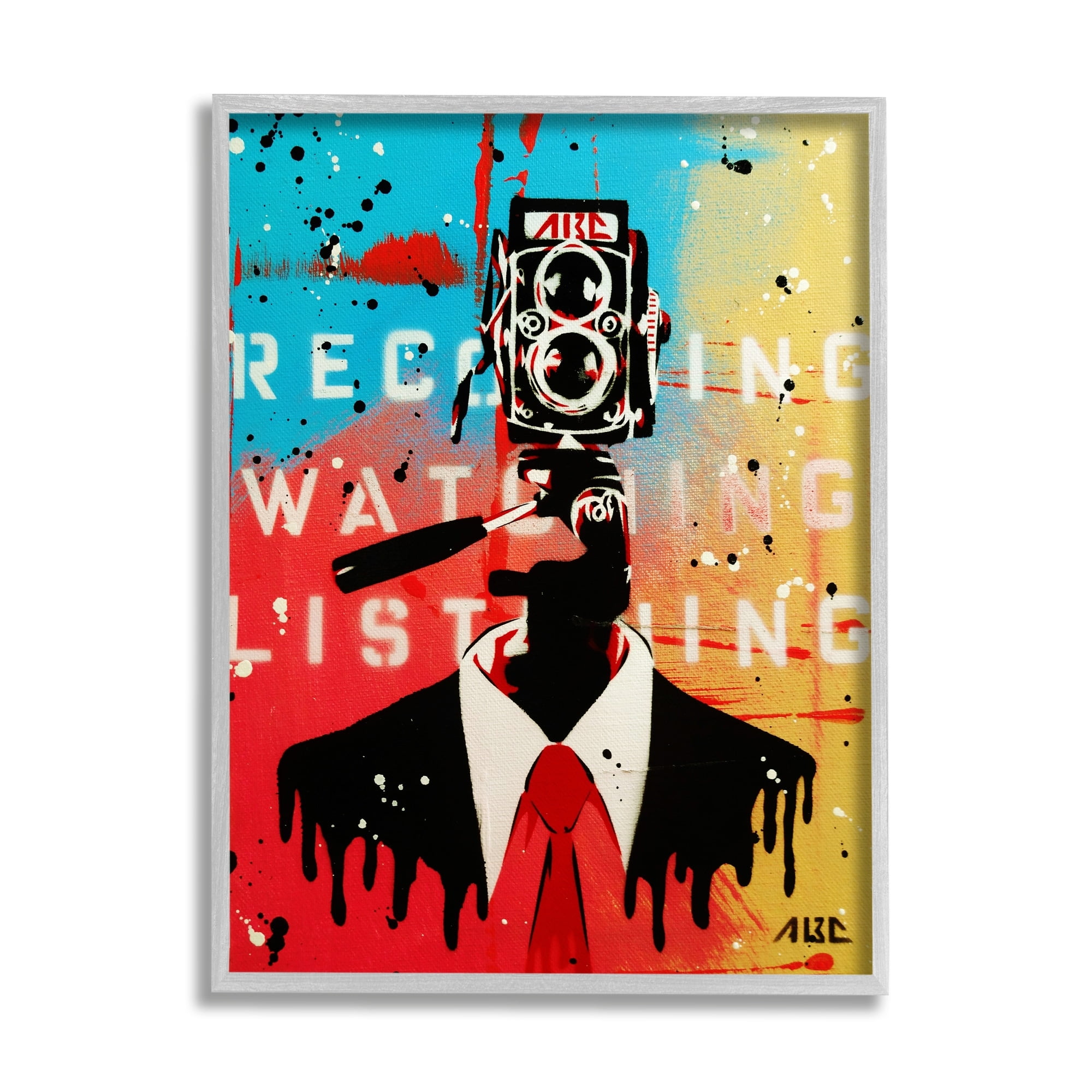 Speckled Abstract Person Bold Camera Text Collage Abstract Painting Framed Art Print Wall Art