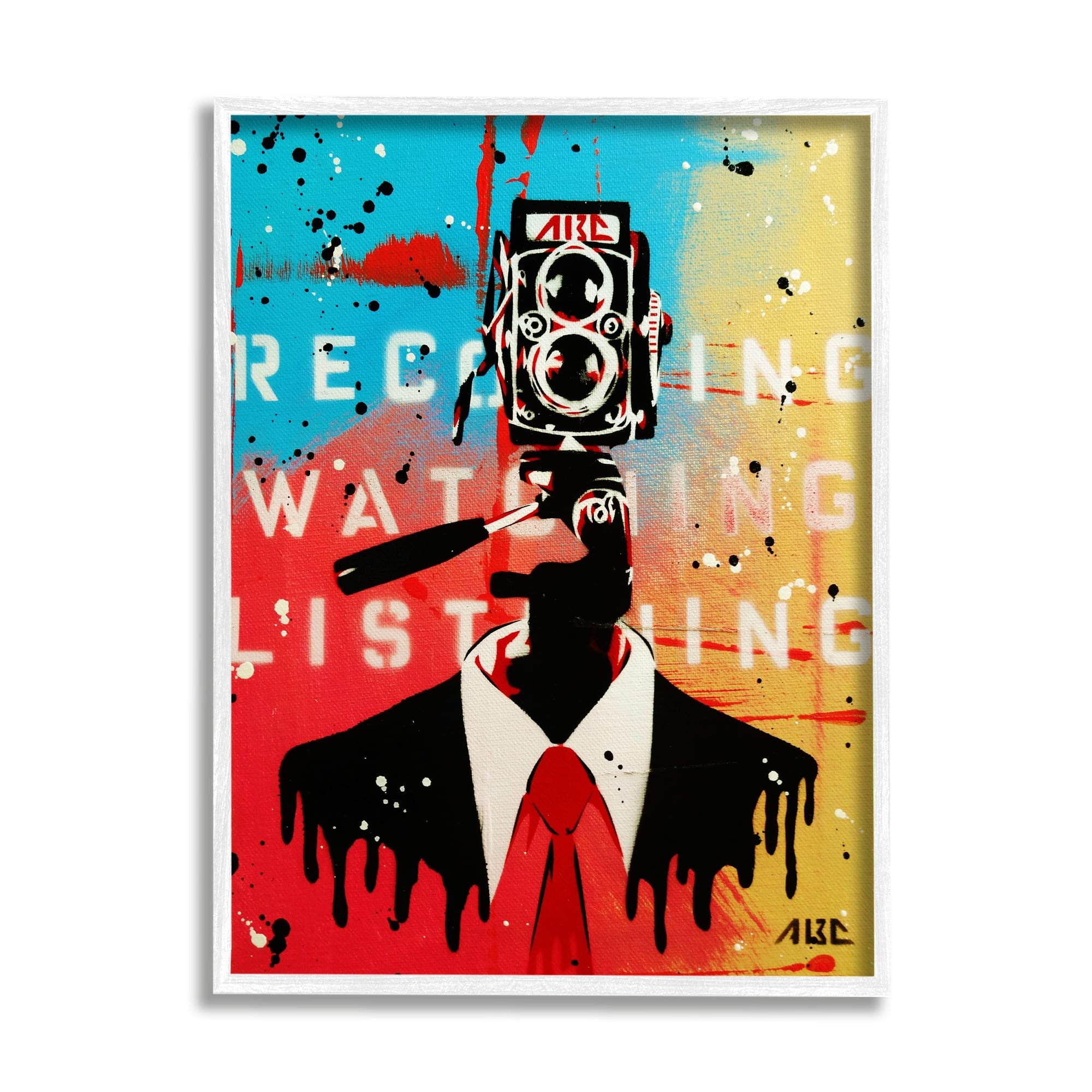 Speckled Abstract Person Bold Camera Text Collage Abstract Painting Framed Art Print Wall Art
