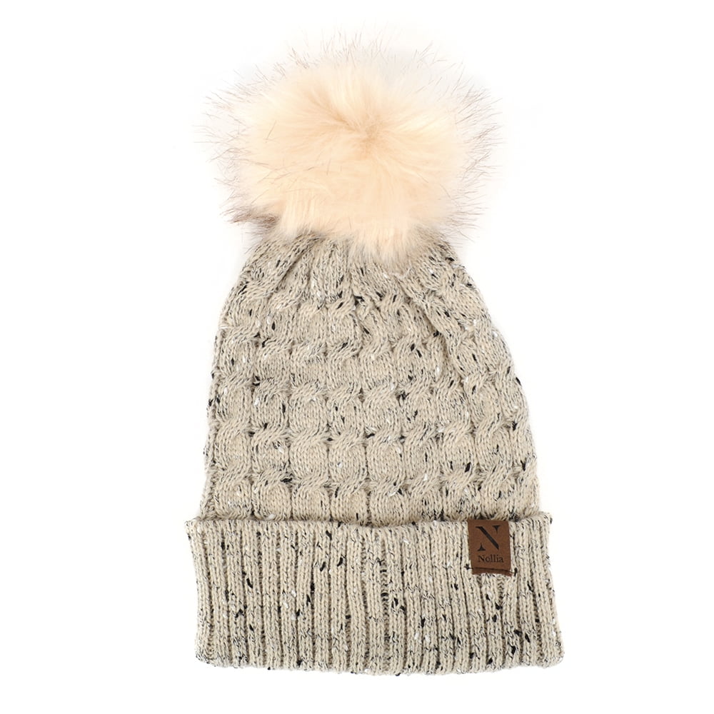 Nollia Women's Pom Pom & Pearls Knit Beanie - Winter Hat, One Size Fits All, Acrylic