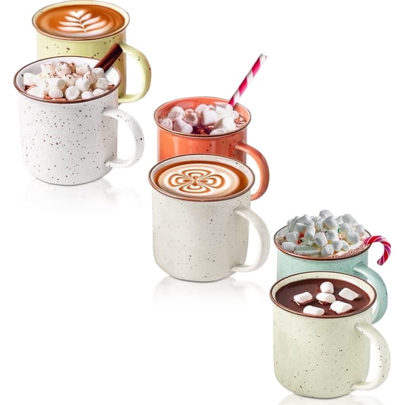 Comfify Ceramic Campfire Style Coffee Mugs, Speckled Enamel Finish, 14 oz, Set of 6