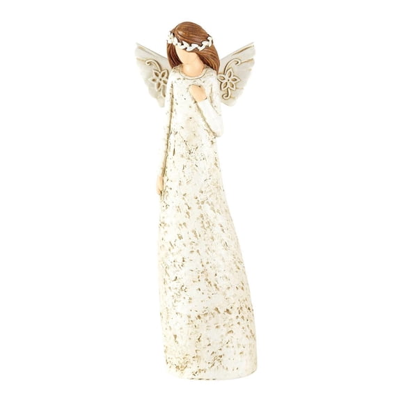 Speckled Cream Angel with Hand On Heart 8.25 inch Resin Decorative Tabletop Figurine