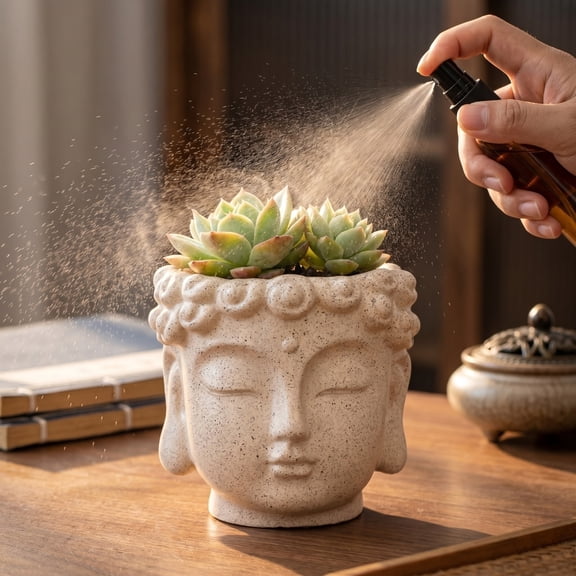 Speckled Cream Ceramic Buddha Head Succulent Planter, Coffee Table Decor for Living Room, Shelf Decorations for Home, Small Flower Pot for Entryway, Bedroom, Office