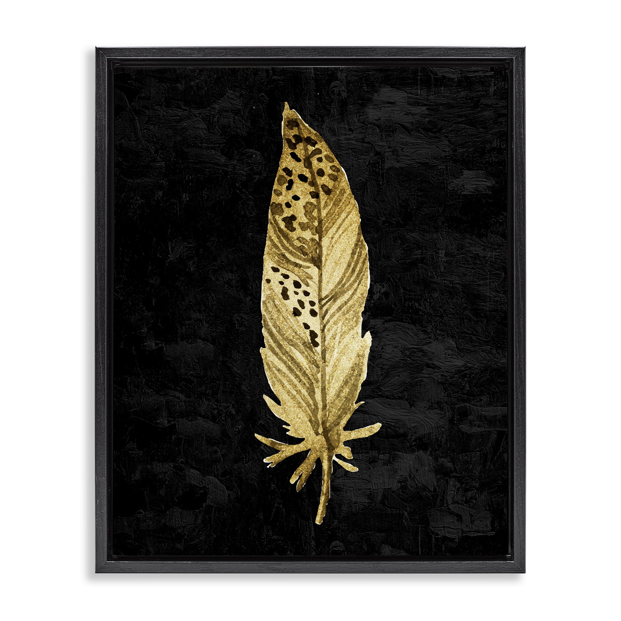 Speckled Feather on Black Black Framed Floater Canvas Wall Art, design by Kim Allen