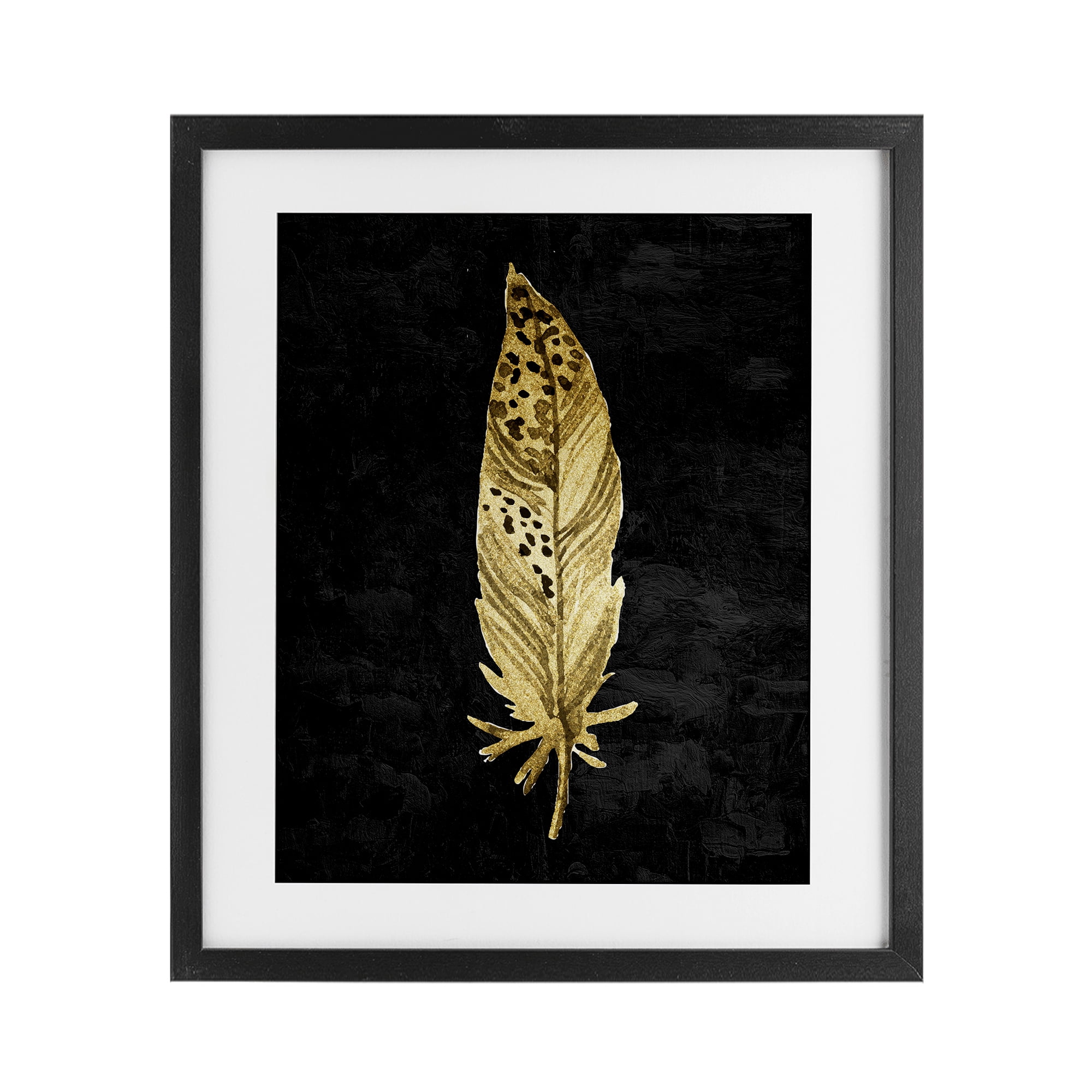 Speckled Feather on Black Black Framed Print Under Glass, design by Kim Allen