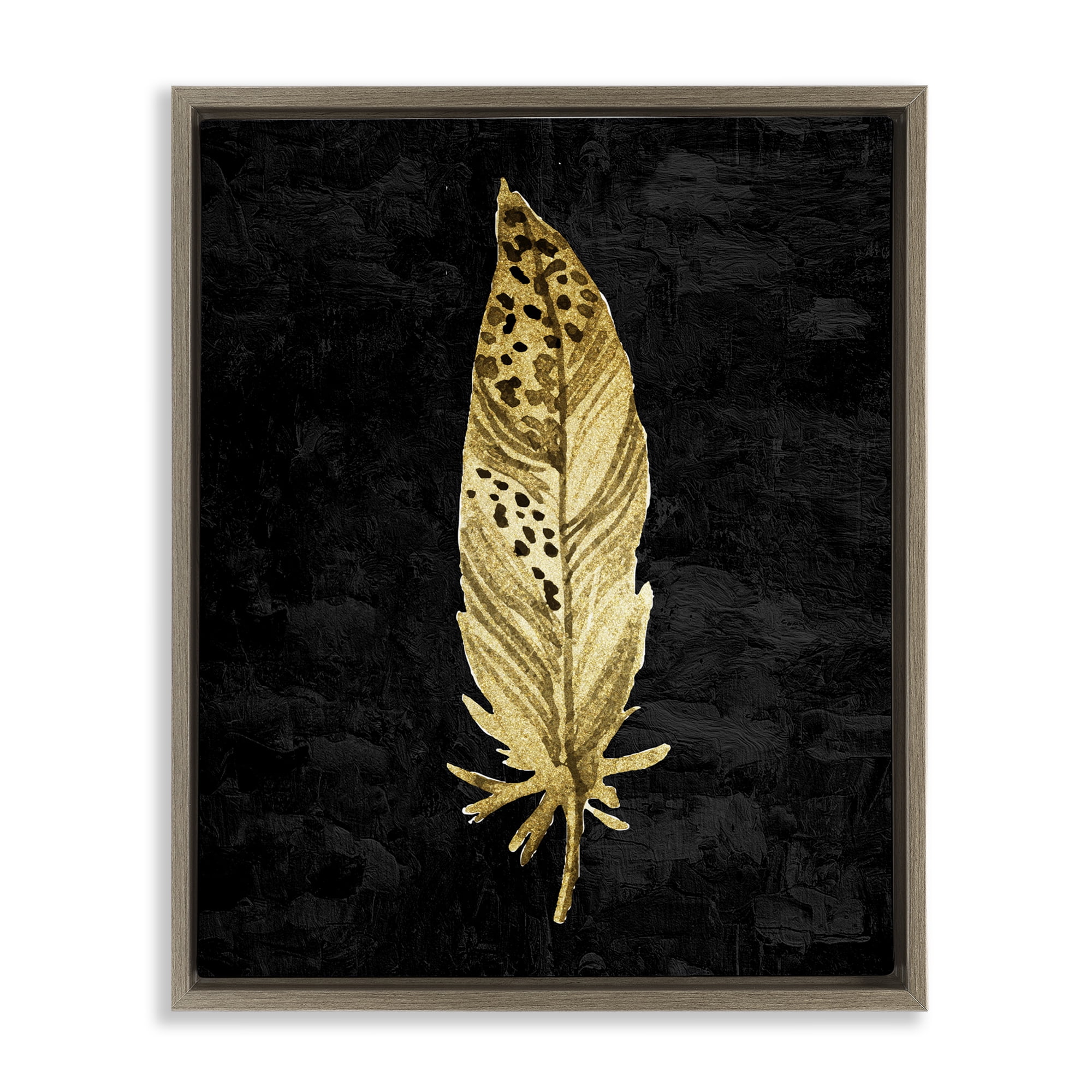 Speckled Feather on Black Brown Framed Floater Canvas Wall Art, design by Kim Allen