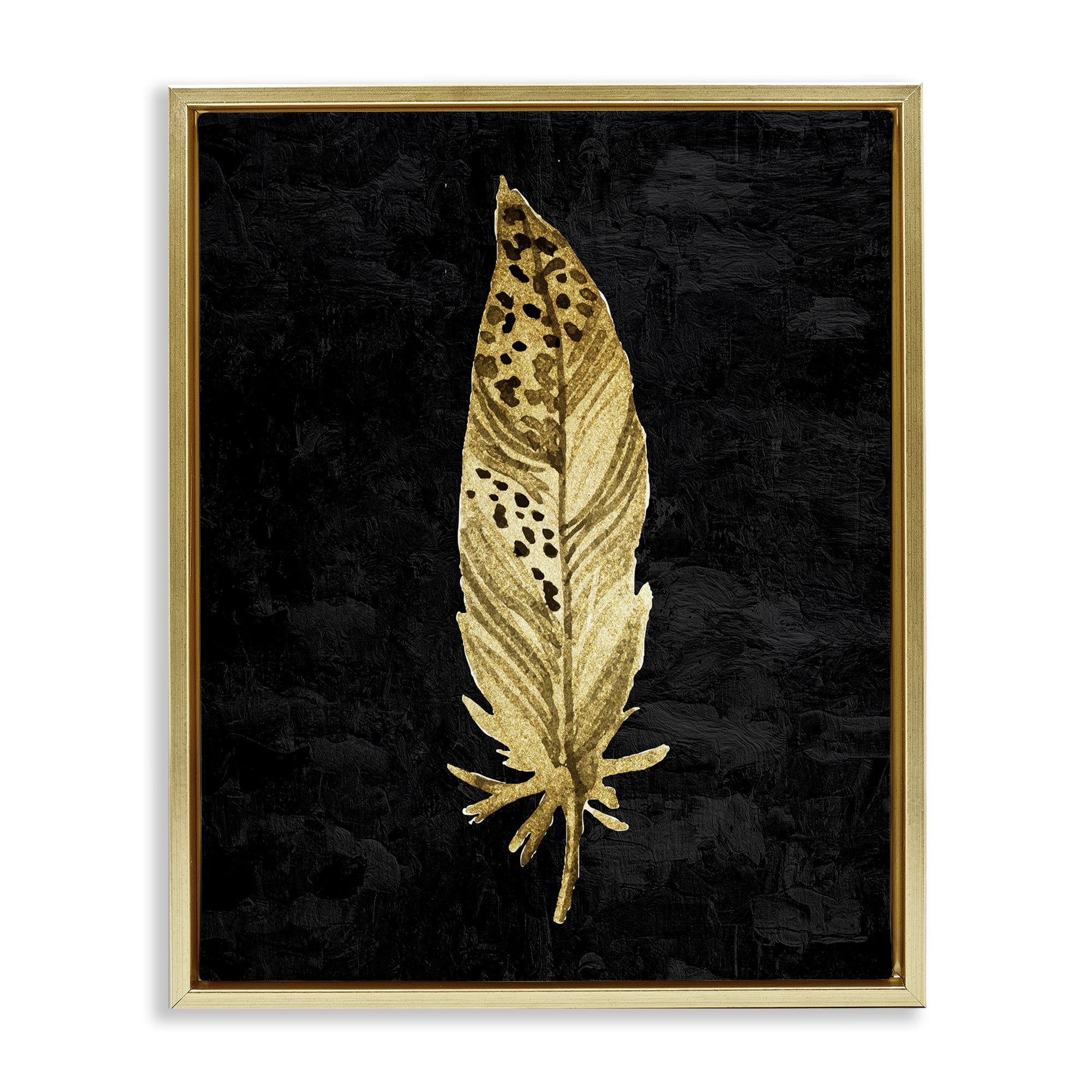 Speckled Feather on Black Gold Framed Floater Canvas Wall Art, design by Kim Allen