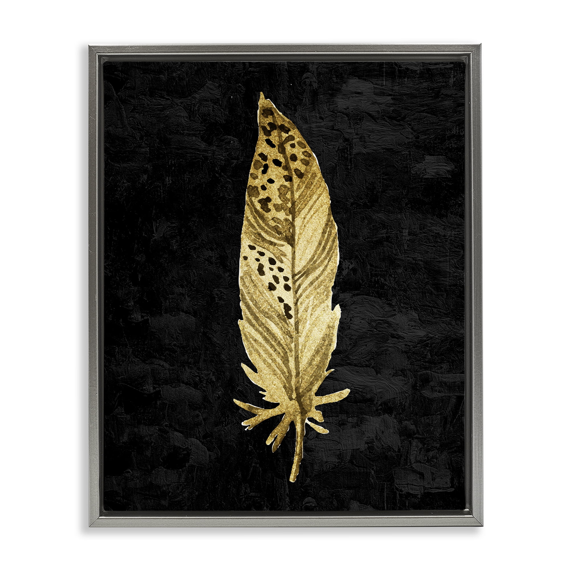 Speckled Feather on Black Gray Framed Floater Canvas Wall Art, design by Kim Allen