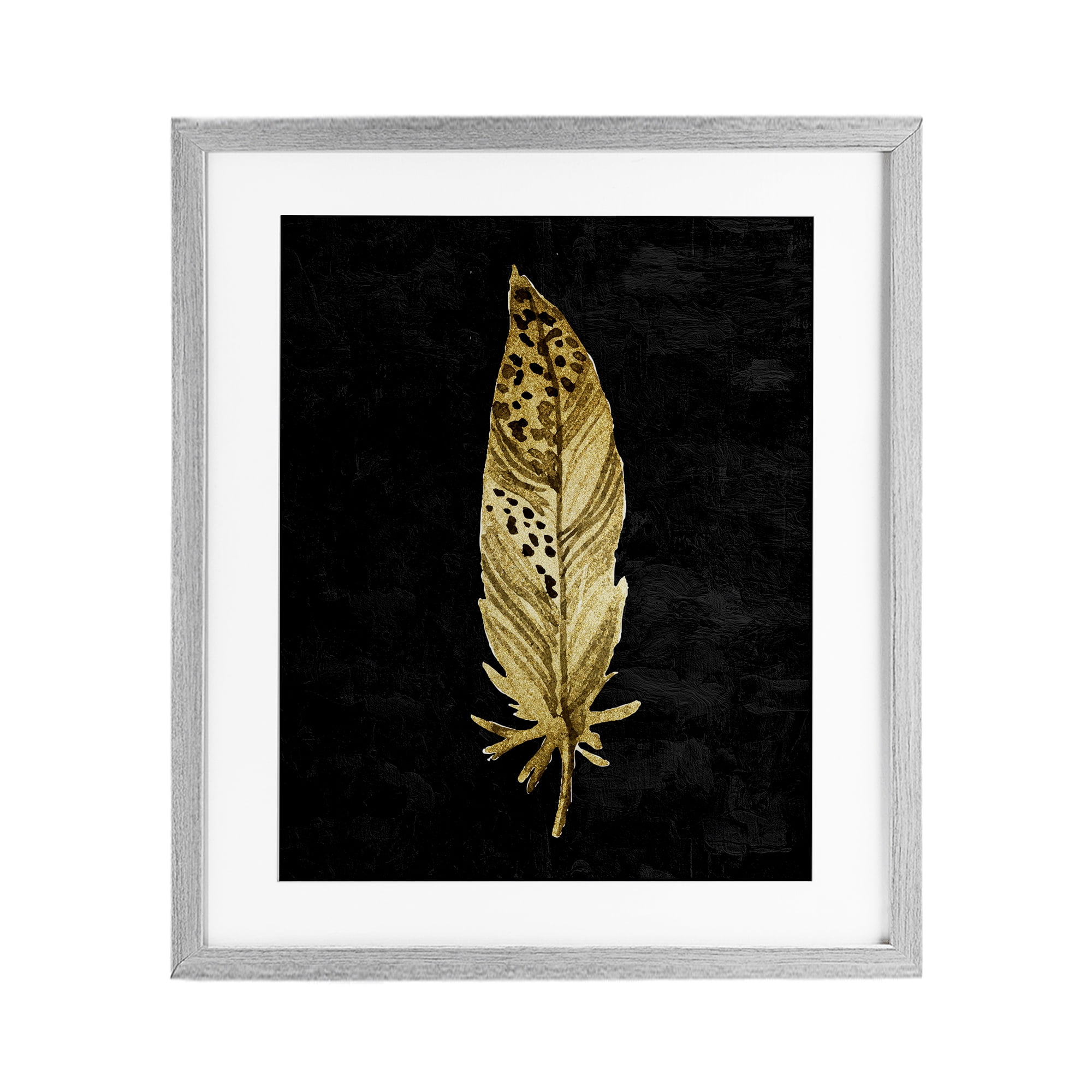 Speckled Feather on Black Gray Framed Print Under Glass, design by Kim Allen