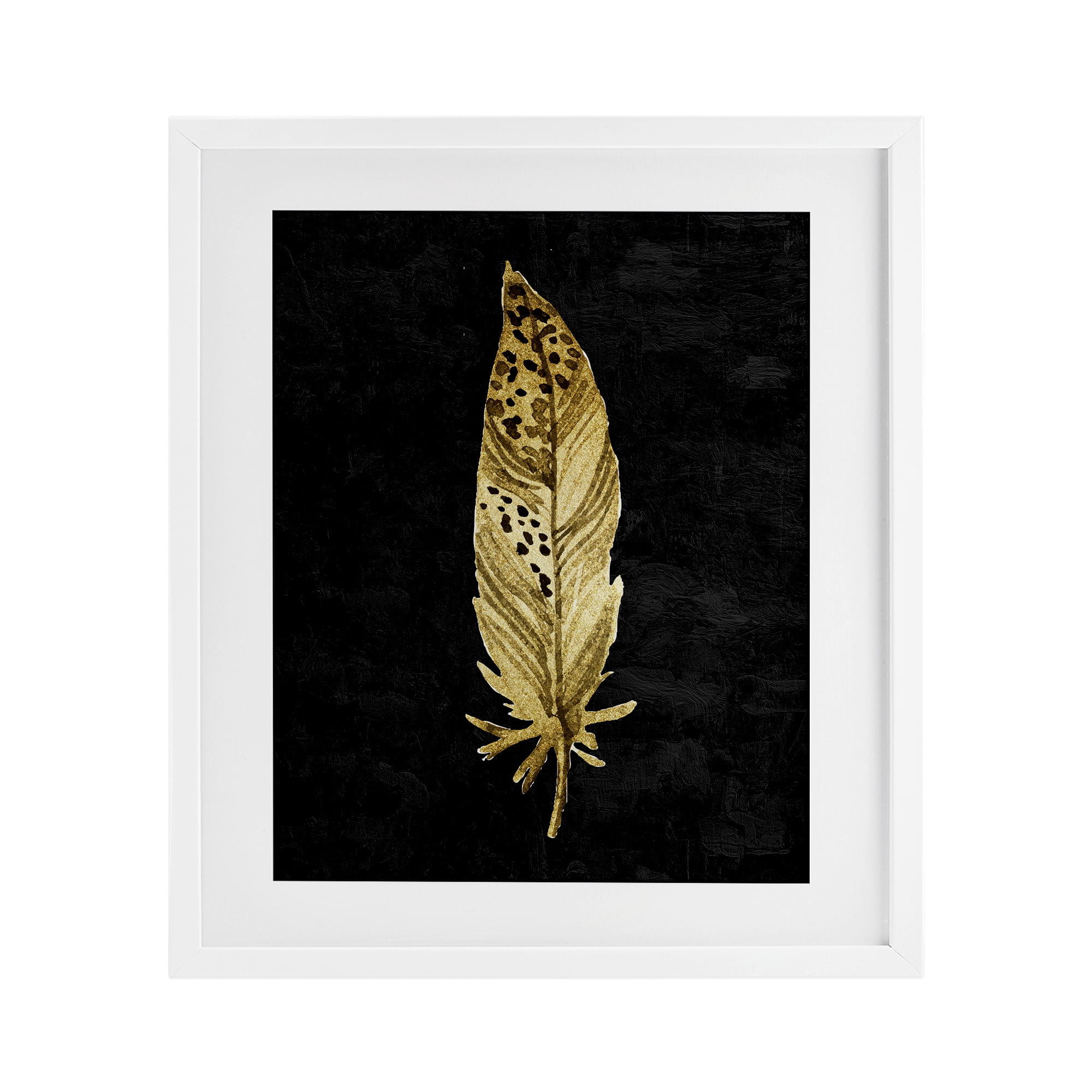 Speckled Feather on Black White Framed Print Under Glass, design by Kim Allen