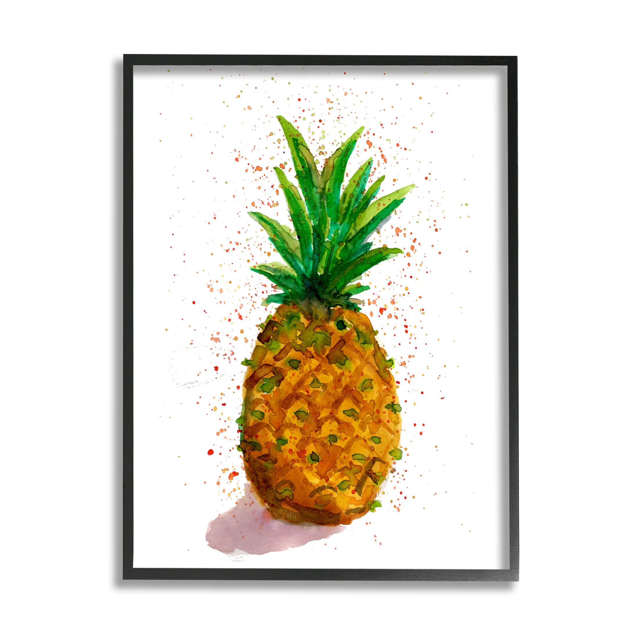 Speckled Pineapple Tropical Fruit Art with Black Wood Frame